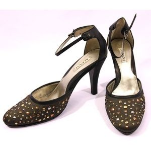 Alfani Brown Leather Ankle Strap Heels w Studs